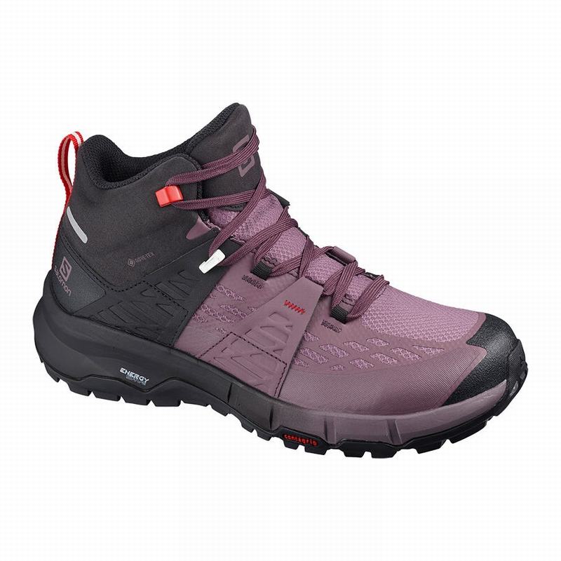 Buty Trekkingowe Damskie Salomon ODYSSEY MID GTX W - Czarne / Czerwone - Polska (480-IOADEJ)